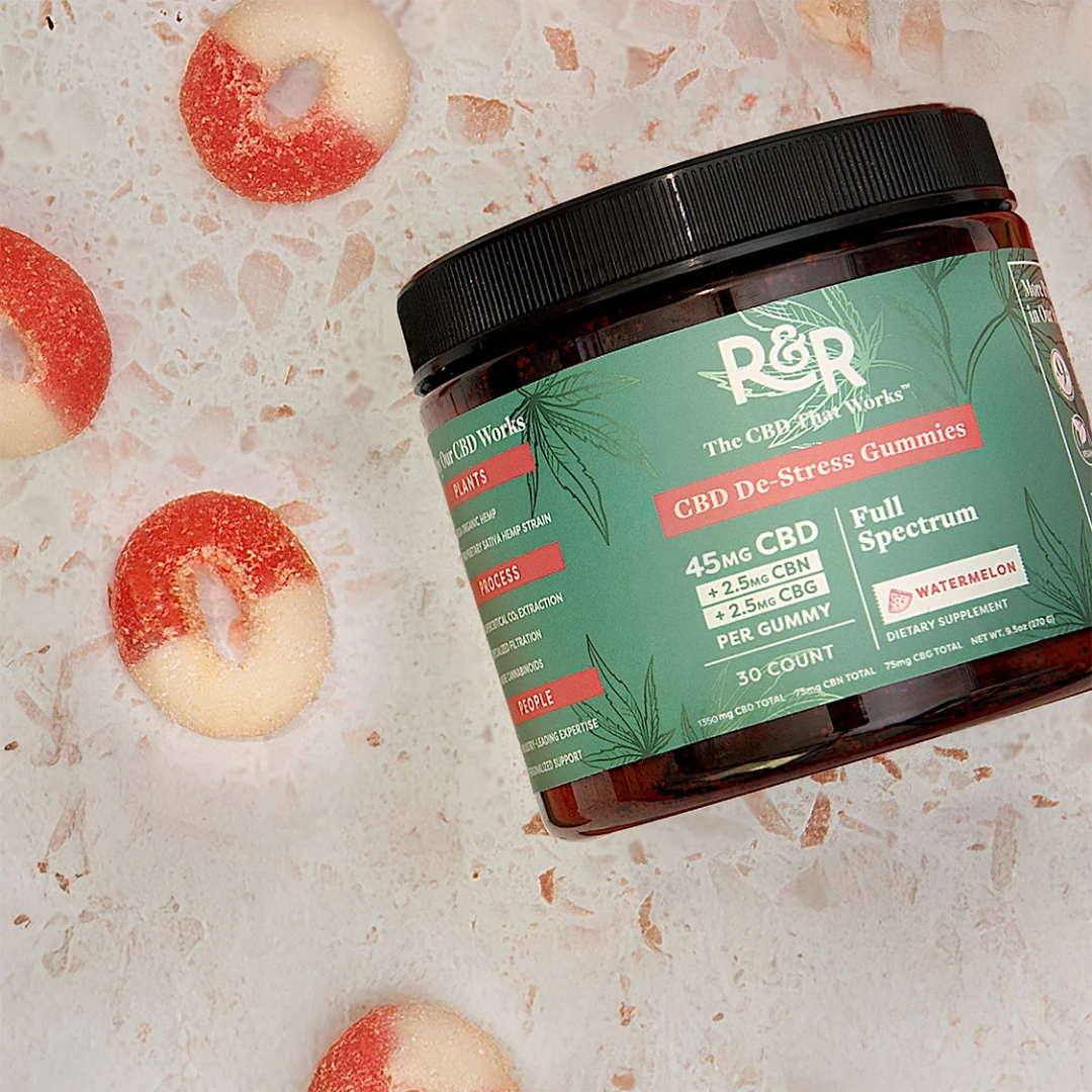 R&R De-Stress CBD + CBG + CBN 30 pc Gummy Rings