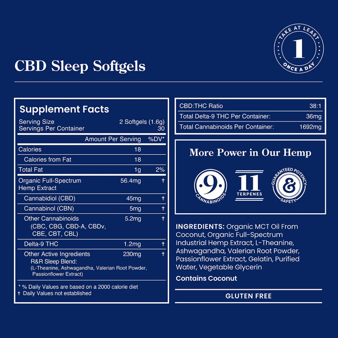 R&R Full Spectrum Sleep Softgel (CBD + CBN)