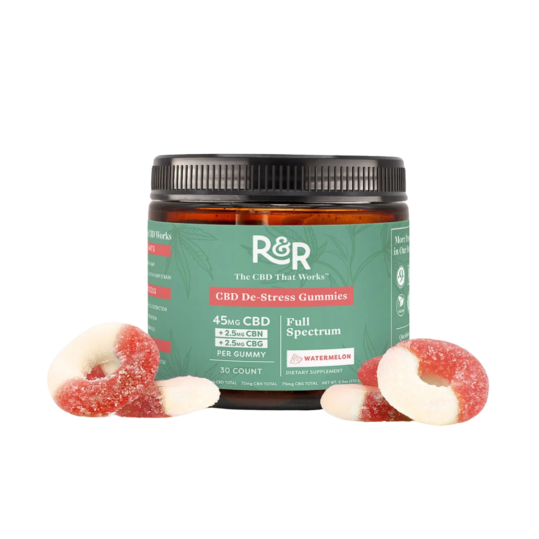 R&R De-Stress CBD + CBG + CBN 30 pc Gummy Rings